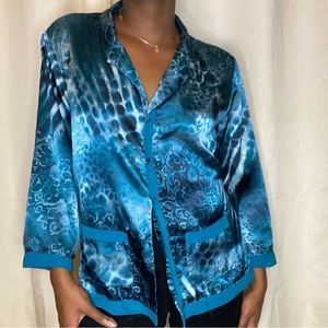 Blue Button Down, Silky Feel, Shirt With Pockets, Pajama Top